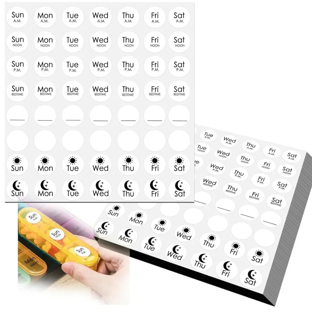 Morning Noon Evening Bedtime Medication Reminder Stickers Pill Case - 504 NEW